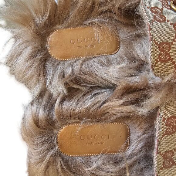 Gucci GG Monogram Princetown Horsebit Fur Lined Mule Flat Size 37.5 Beige Brown - Picture 5 of 9
